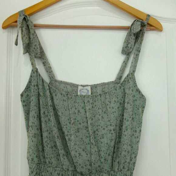 Like New Francesca's Blue Rain Moss Green Chiffon Romper S Feminine Flowy - Picture 3 of 11
